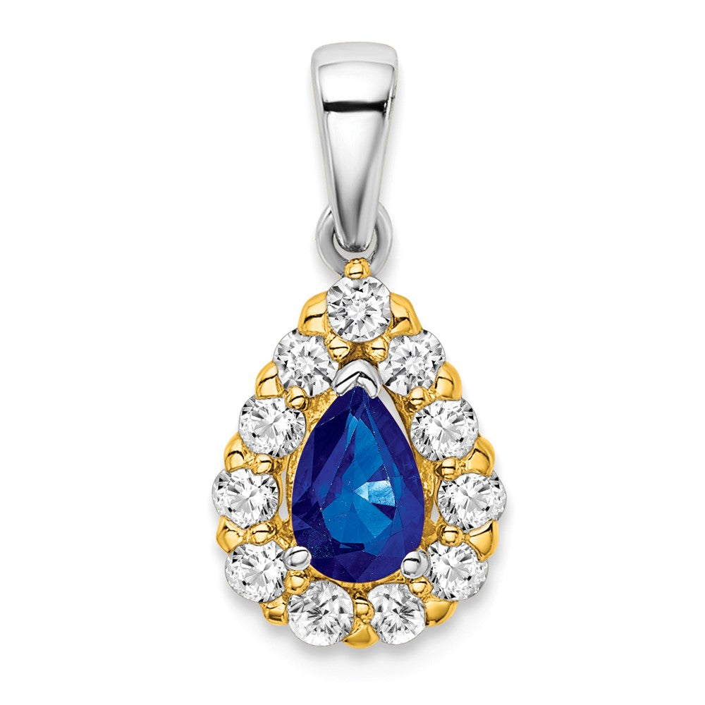 14k two tone gold pear sapphire and real diamond halo pendant pm6991 sa 038 ywa