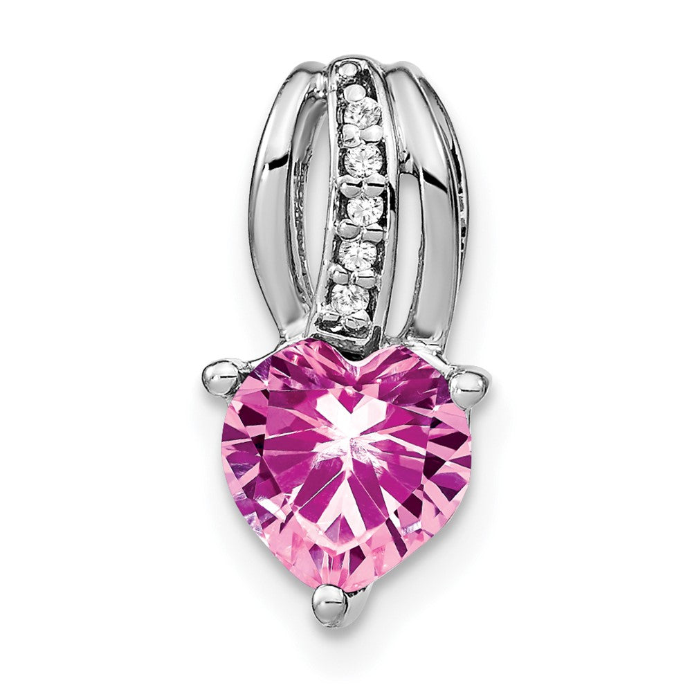14k white gold heart created pink sapphire and real diamond pendant pm7000 cps 002 wa