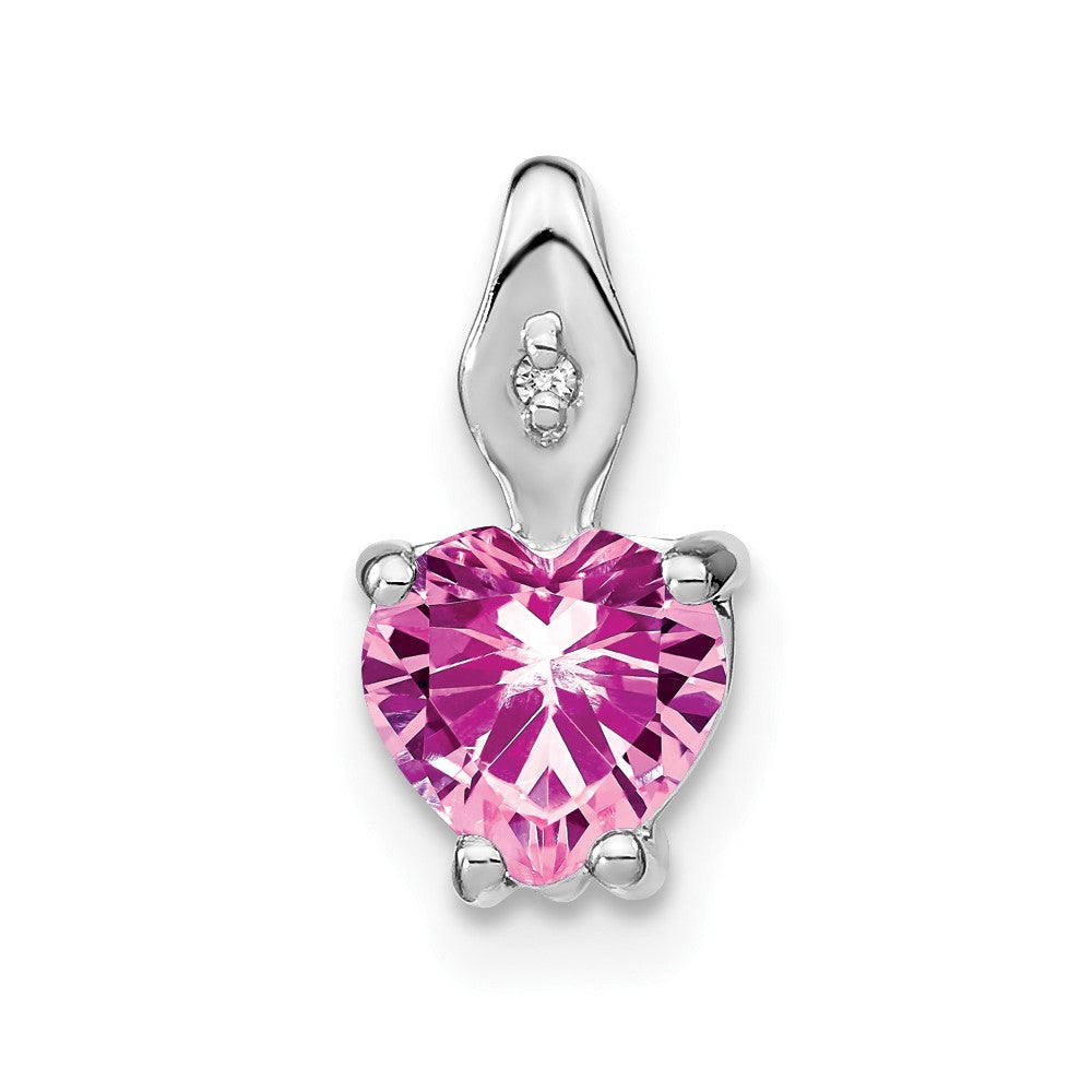 14k white gold heart created pink sapphire and real diamond pendant pm7001 cps 001 wa