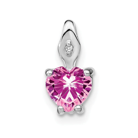14k white gold heart created pink sapphire and real diamond pendant pm7001 cps 001 wa