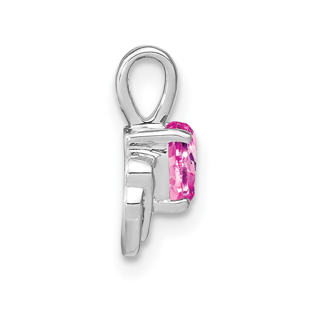 Solid 14k White Gold Created PinK Simulated Sapphire and CZ Pendant