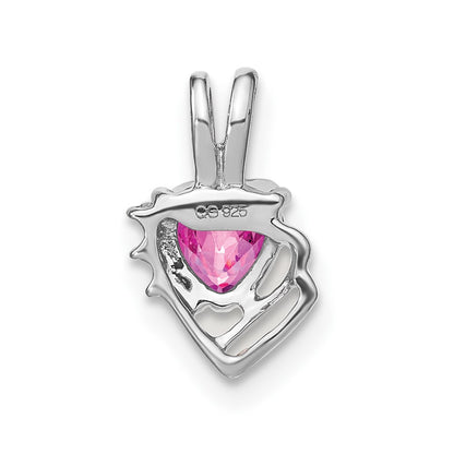 Solid 14k White Gold Created PinK Simulated Sapphire and CZ Pendant
