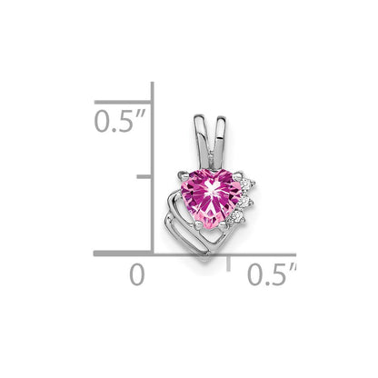Solid 14k White Gold Created PinK Simulated Sapphire and CZ Pendant