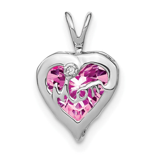 14k white gold creat pink sapphire real diamond mom heart pendant pm7003 cps 001 wa