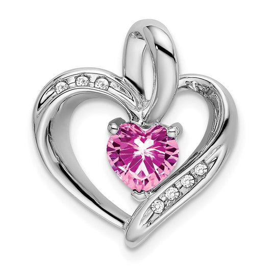 14k white gold created pink sapphire and real diamond heart pendant pm7004 cps 005 wa