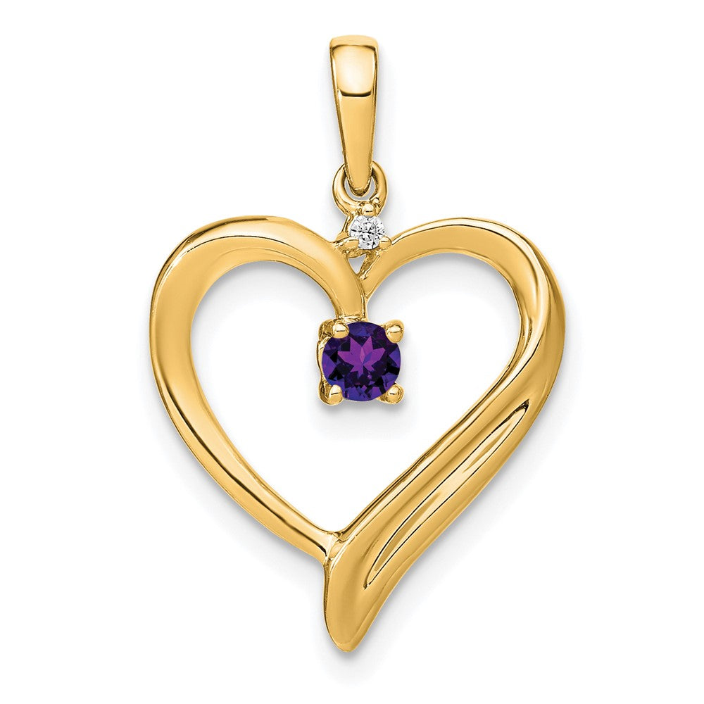 14k yellow gold amethyst and real diamond heart pendant pm7005 am 001 ya