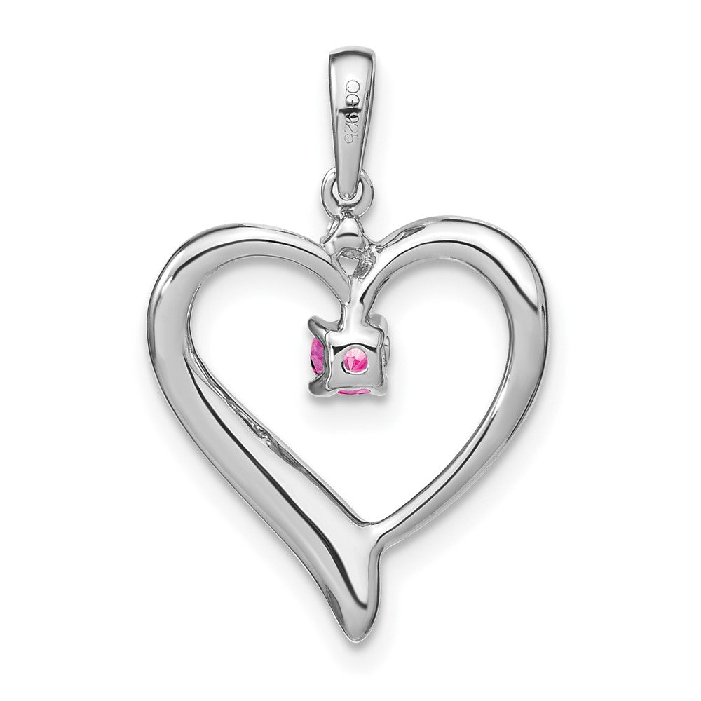 Solid 14k White Gold Created PinK Simulated Sapphire and CZ Heart Pendant