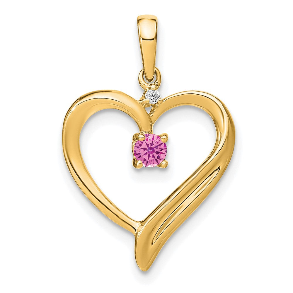 14k yellow gold created pink sapphire and real diamond heart pendant pm7005 cps 001 ya
