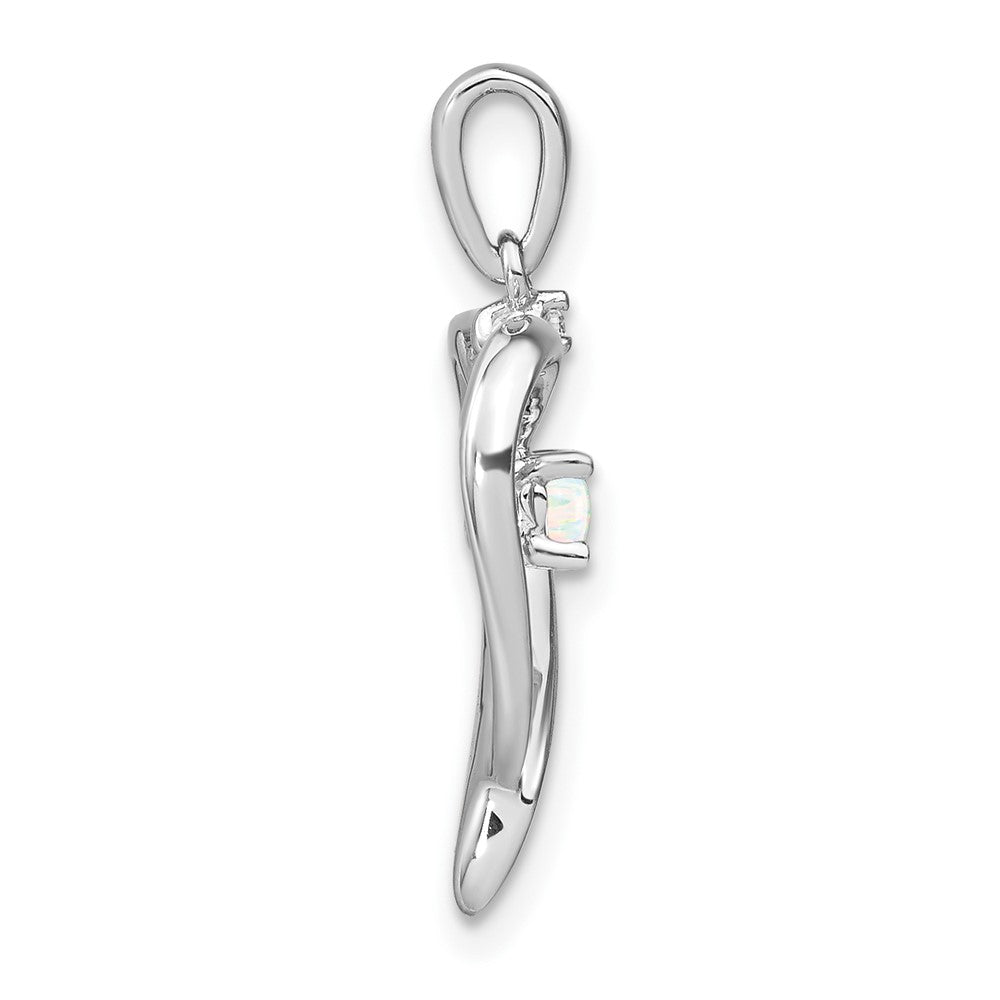 Solid 14k White Gold Created Simulated Opal and CZ Heart Pendant