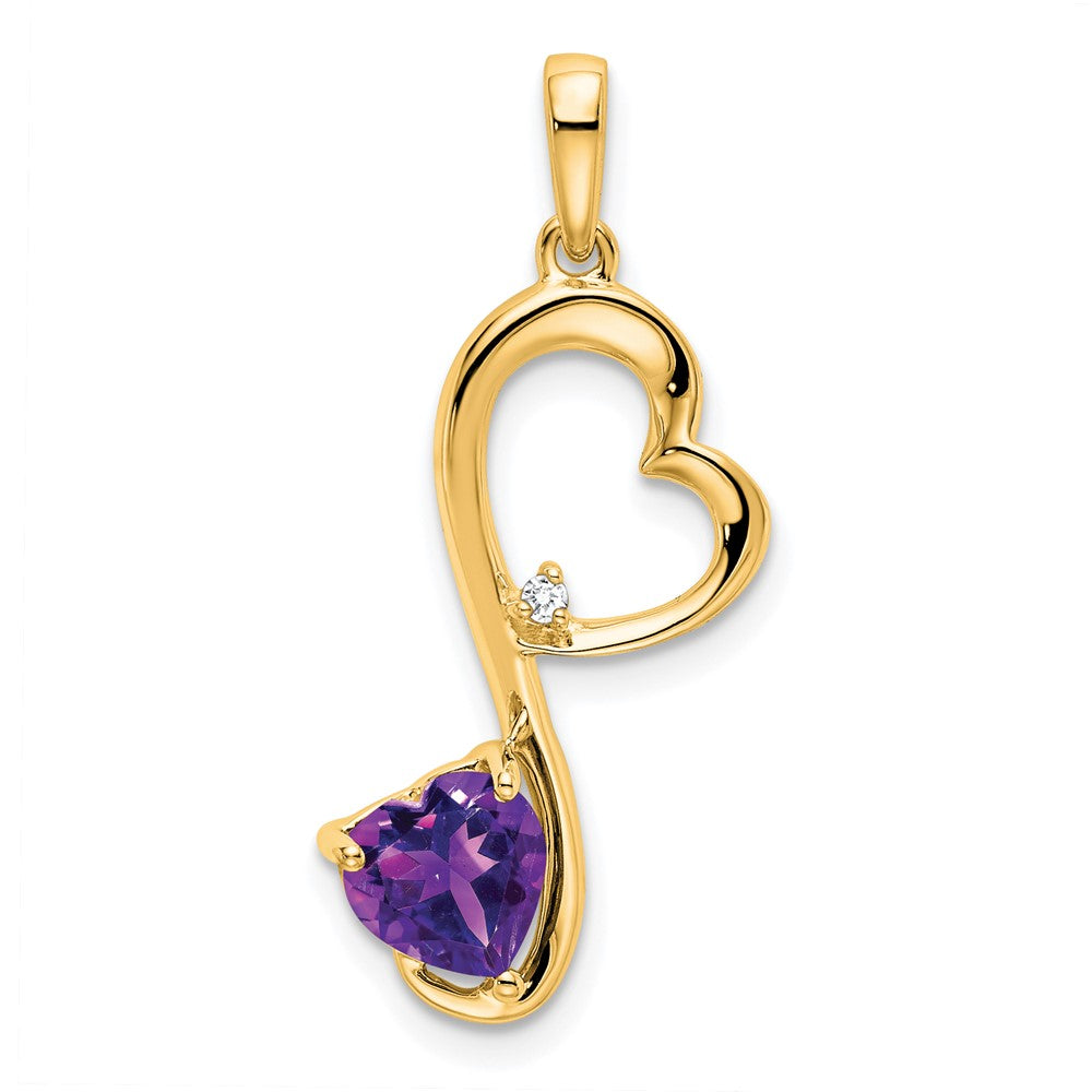 14k yellow gold amethyst and real diamond heart pendant pm7007 am 001 ya