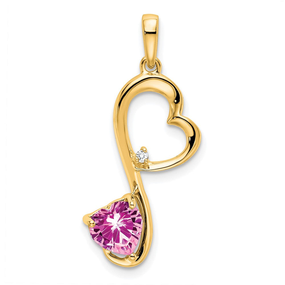 14k yellow gold created pink sapphire and real diamond heart pendant pm7007 cps 001 ya