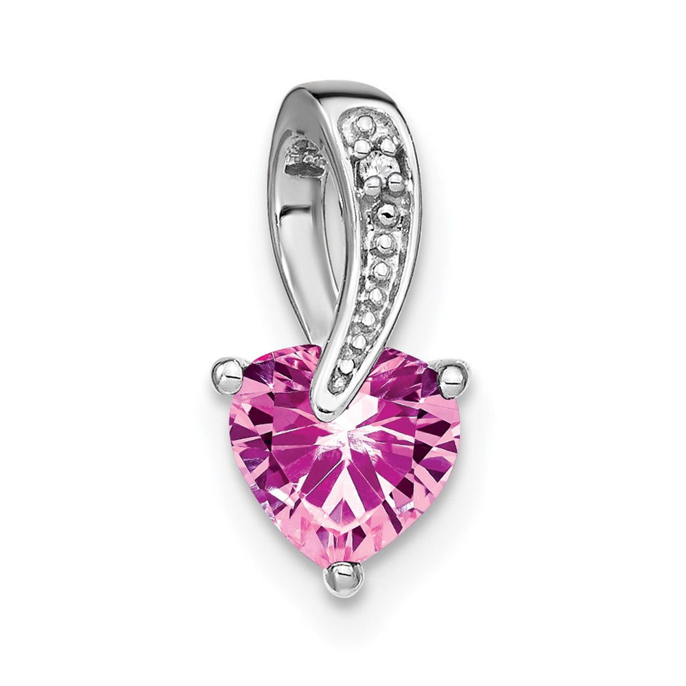 14k white gold created pink sapphire and real diamond heart pendant pm7009 cps 001 wa