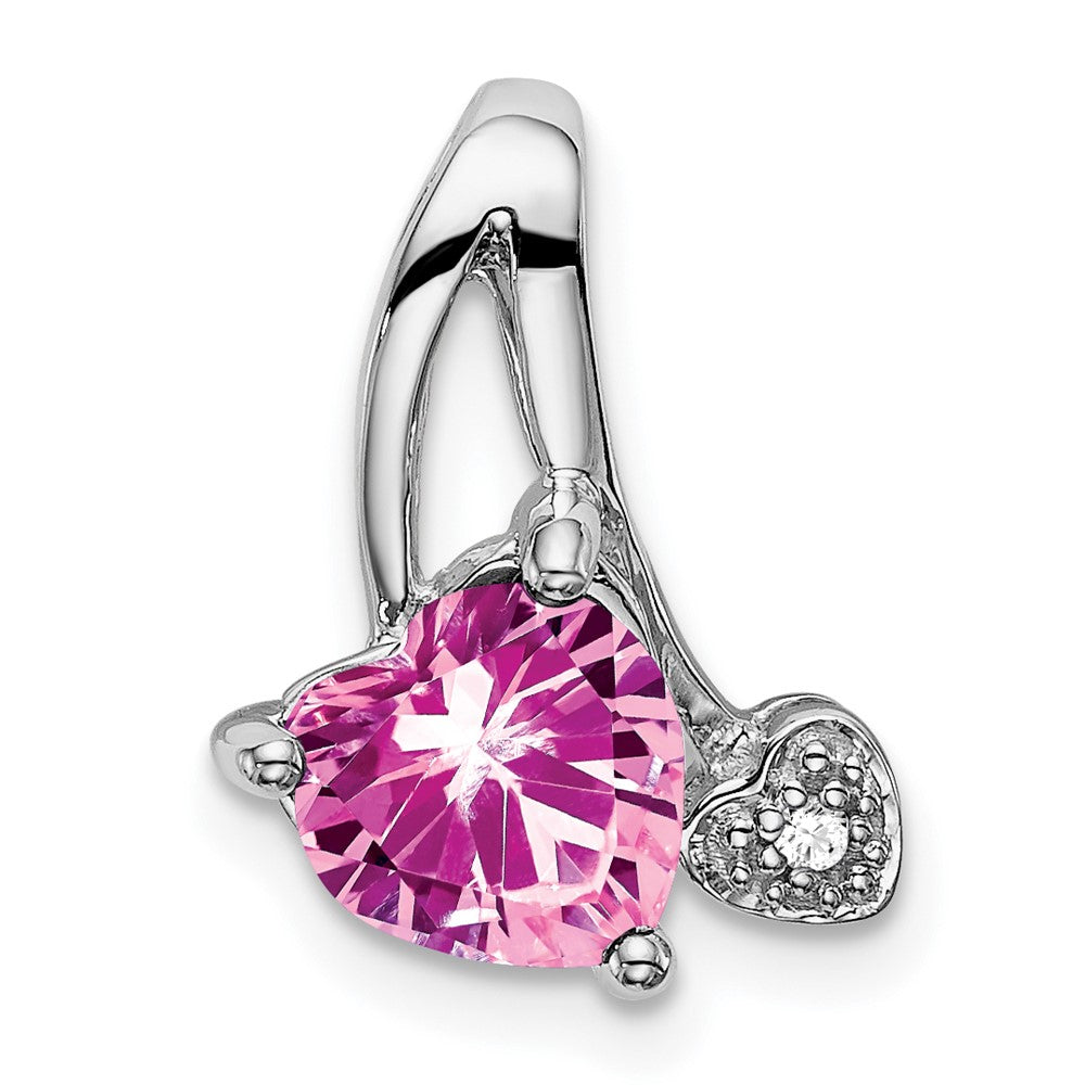 14k white gold created pink sapphire and real diamond heart pendant pm7010 cps 001 wa