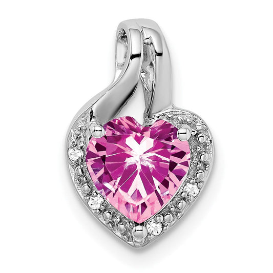 14k white gold created pink sapphire and real diamond heart pendant pm7011 cps 002 wa