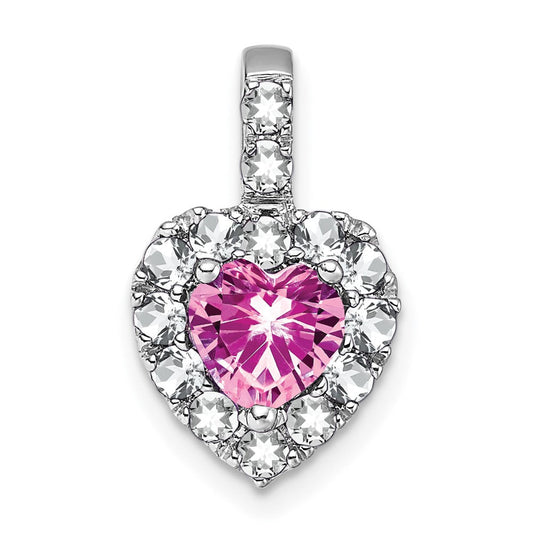 14k white gold creat pink sapphire white topaz halo heart pendant pm7012 cps wt w