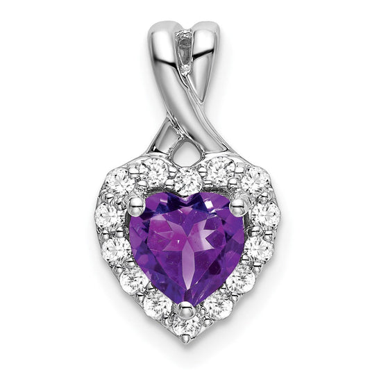 14k white gold amethyst and real diamond halo heart pendant pm7013 am 021 wa
