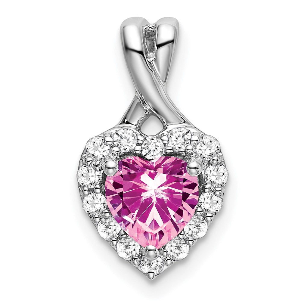 14k white gold created pink sapphire real diamond halo heart pendant pm7013 cps 021 wa