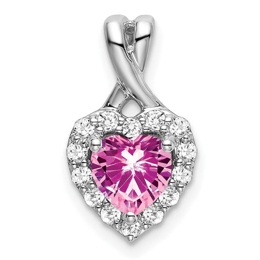 14k white gold created pink sapphire real diamond halo heart pendant pm7013 cps 021 wa