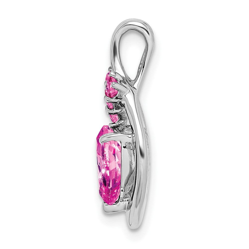Solid 14k White Gold Created PinK Simulated Sapphire Heart Pendant