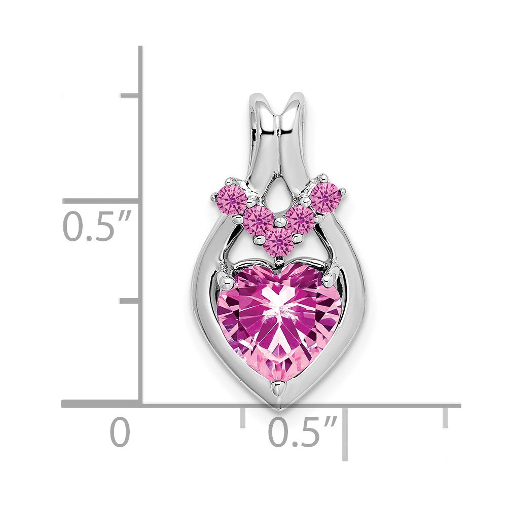 Solid 14k White Gold Created PinK Simulated Sapphire Heart Pendant