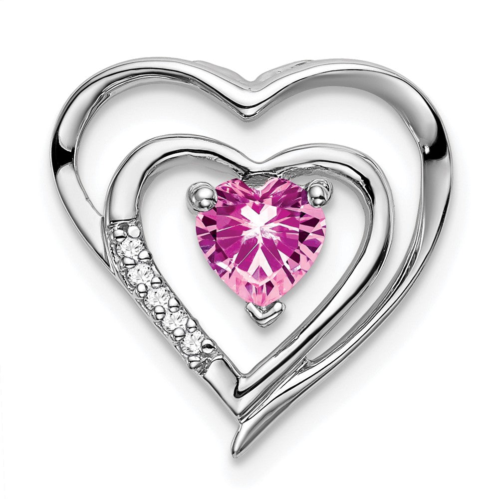 14k white gold created pink sapphire and real diamond heart pendant pm7016 cps 002 wa