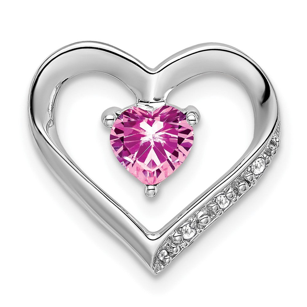 14k white gold created pink sapphire and real diamond heart pendant pm7017 cps 003 wa