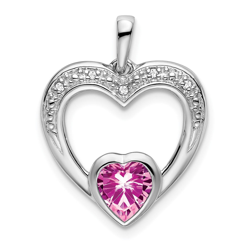 14k white gold created pink sapphire and real diamond heart pendant pm7019 cps 002 wa