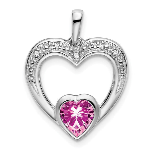 14k white gold created pink sapphire and real diamond heart pendant pm7019 cps 002 wa