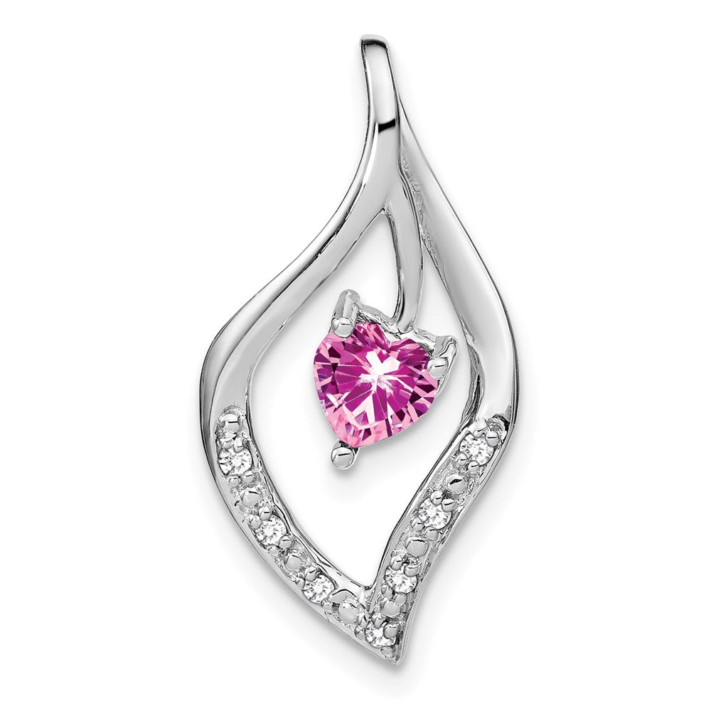 14k white gold created pink sapphire and real diamond pendant pm7021 cps 007 wa
