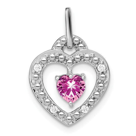 14k white gold created pink sapphire and real diamond heart pendant pm7022 cps 005 wa