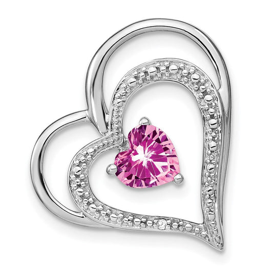14k white gold created pink sapphire real diamond mom heart pendant pm7024 cps 001 wa