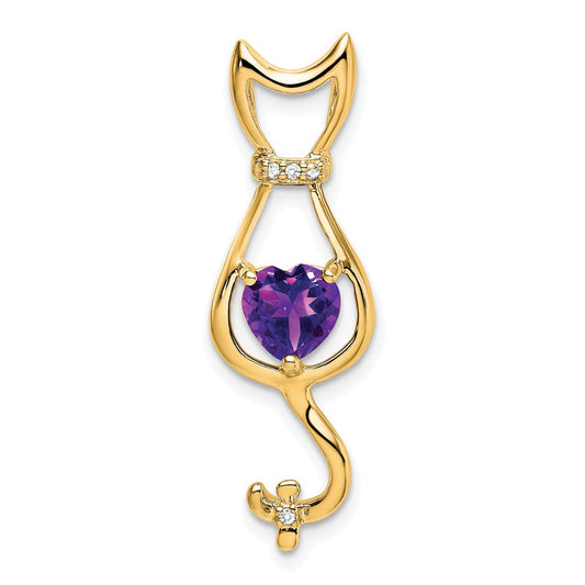 14k yellow gold amethyst and real diamond cat pendant pm7030 am 002 ya