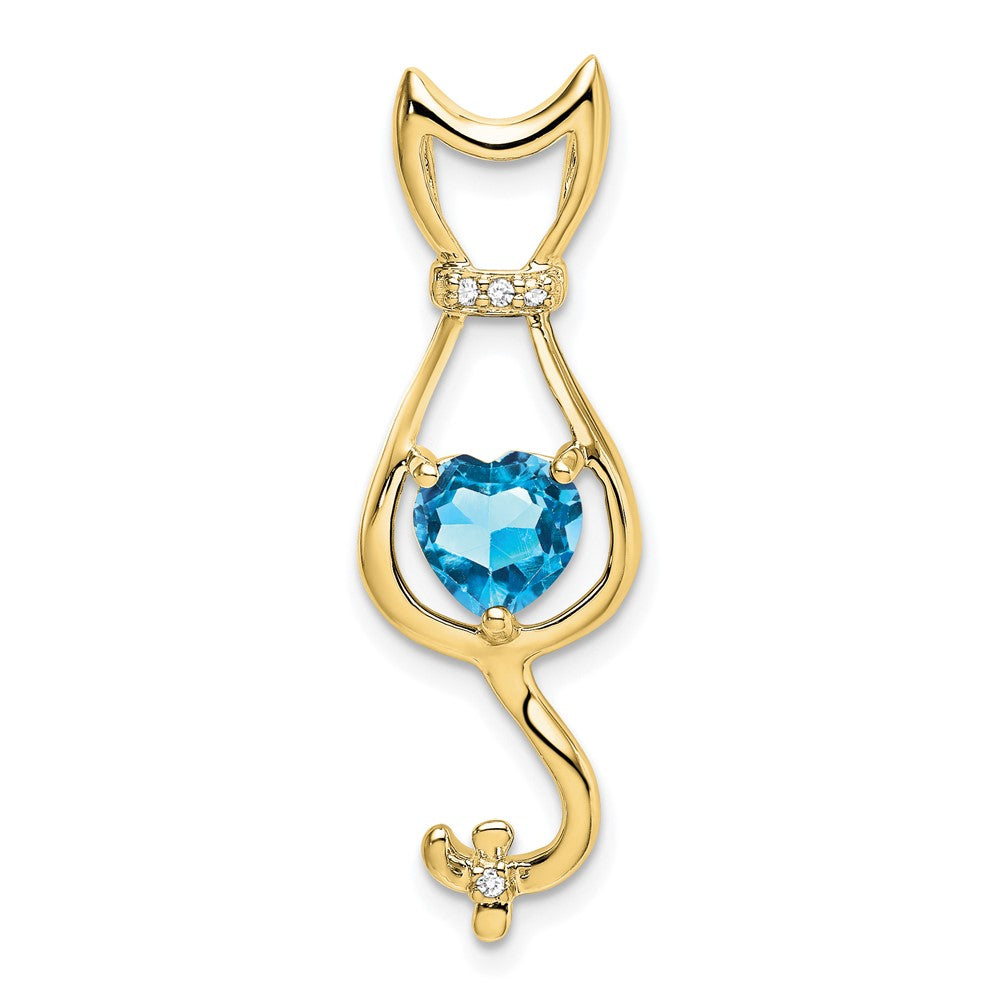 10k yellow gold blue topaz and real diamond cat pendant pm7030 bt 002 1ya