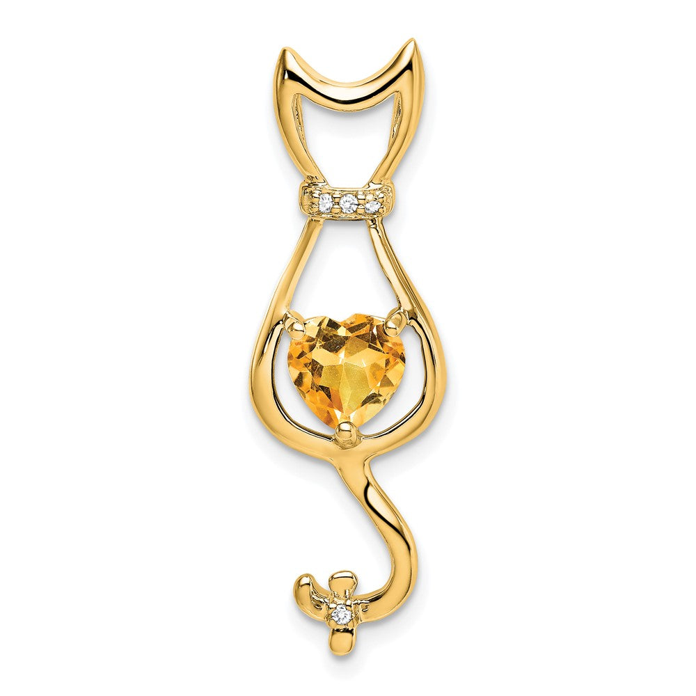 14k yellow gold citrine and real diamond cat pendant pm7030 ci 002 ya
