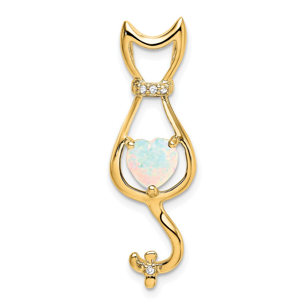 14k yellow gold created opal and real diamond cat pendant pm7030 op 002 ya
