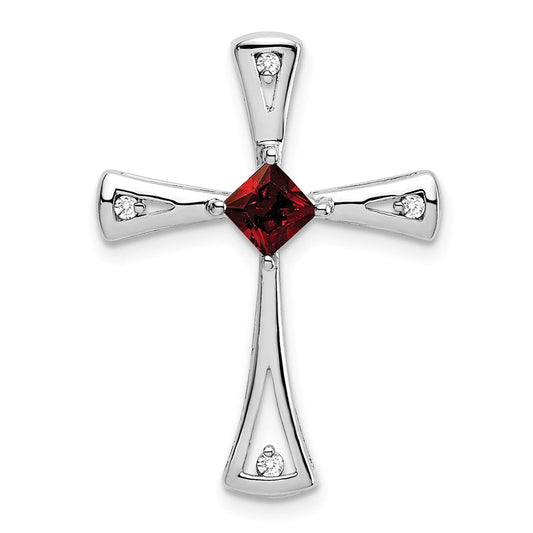 10k white gold garnet and real diamond cross pendant pm7031 ga 005 1wa