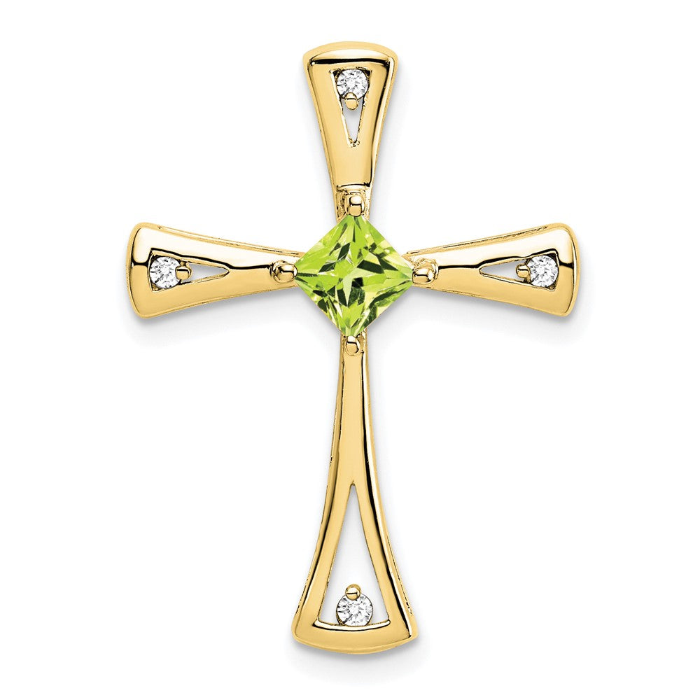 10k yellow gold peridot and real diamond cross pendant pm7031 pe 005 1ya
