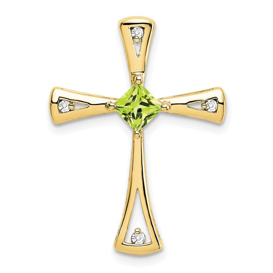 10k yellow gold peridot and real diamond cross pendant pm7031 pe 005 1ya