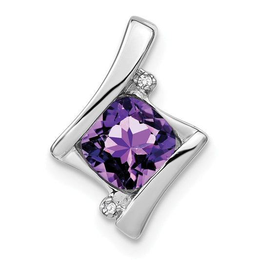 10k white gold amethyst and real diamond pendant pm7033 am 001 1wa