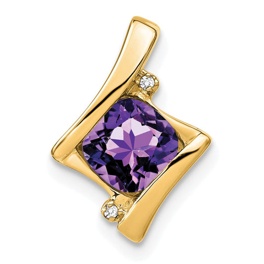 14k yellow gold amethyst and real diamond pendant pm7033 am 001 ya