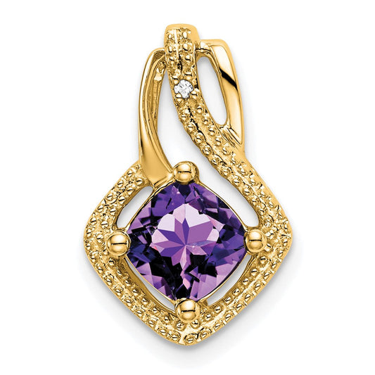 14k yellow gold amethyst and real diamond pendant pm7034 am 001 ya