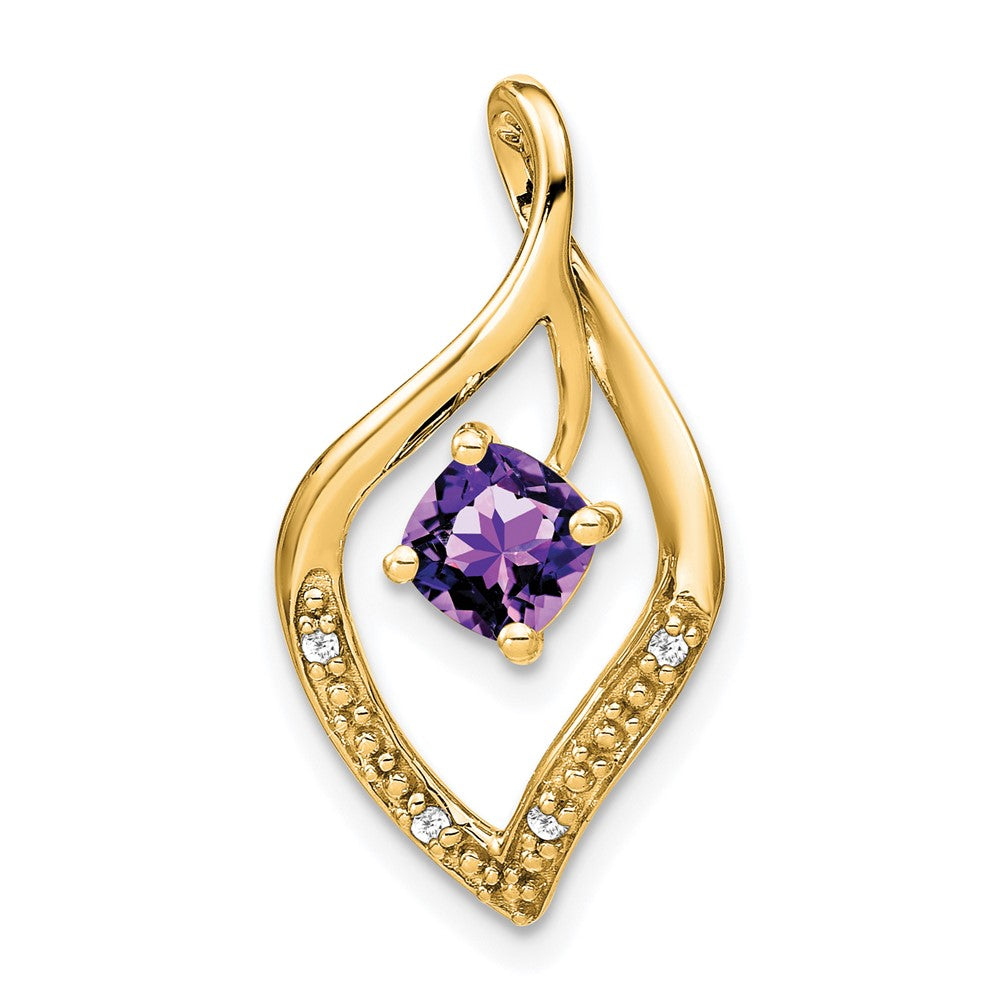 14k yellow gold amethyst and real diamond pendant pm7035 am 003 ya