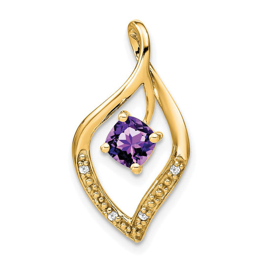 14k yellow gold amethyst and real diamond pendant pm7035 am 003 ya