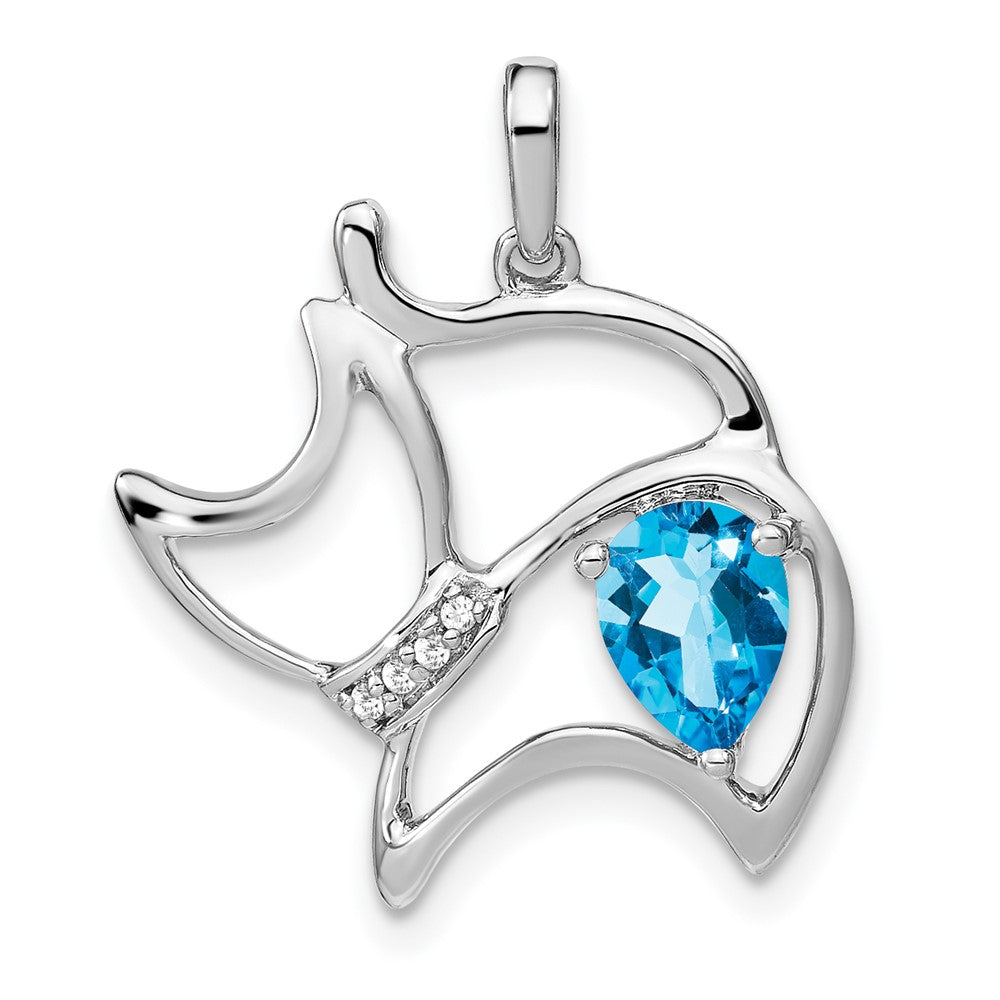 14k white gold blue topaz and real diamond cat pendant pm7038 bt 002 wa