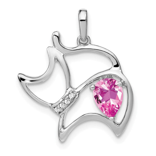 14k white gold created pink sapphire and real diamond cat pendant pm7038 cps 002 wa