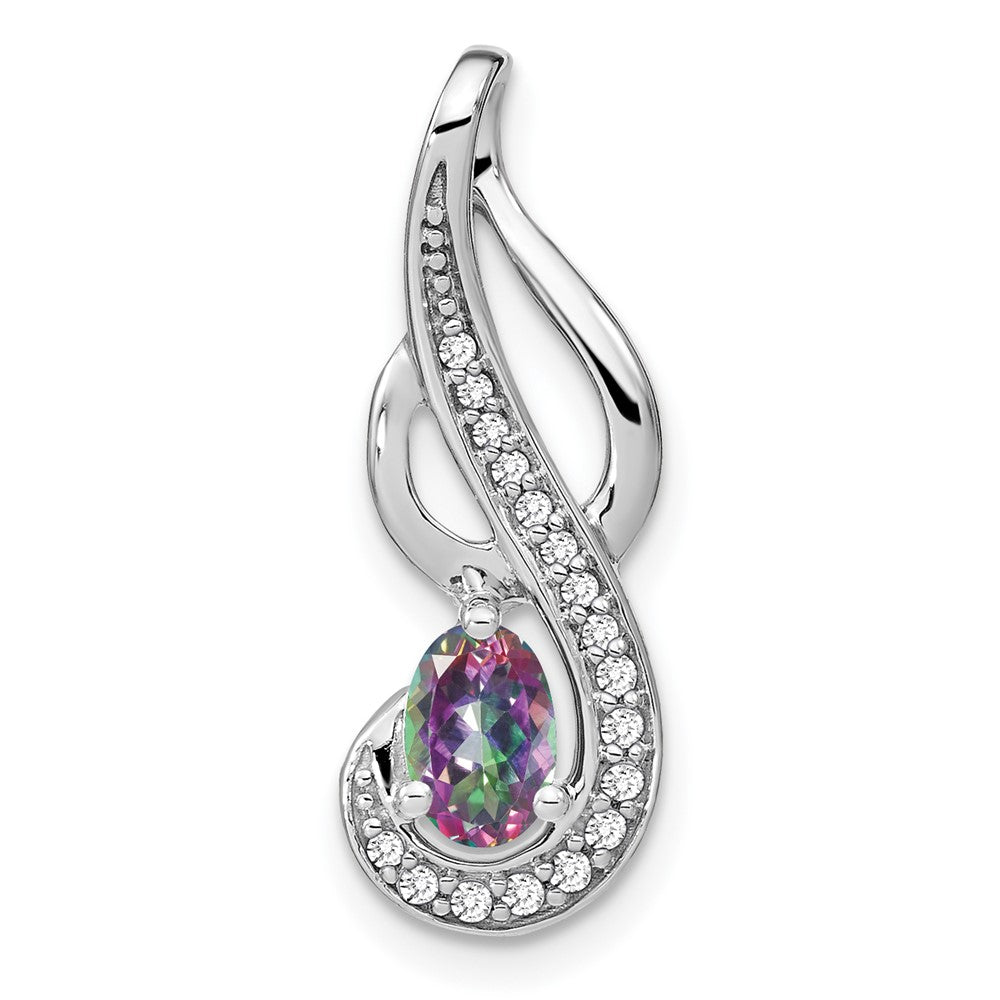 14k white gold mystic fire topaz and real diamond swirl pendant pm7042 ft 010 wa