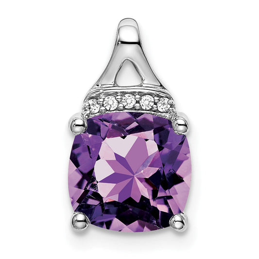 14k white gold cushion amethyst and real diamond pendant pm7043 am 002 wa