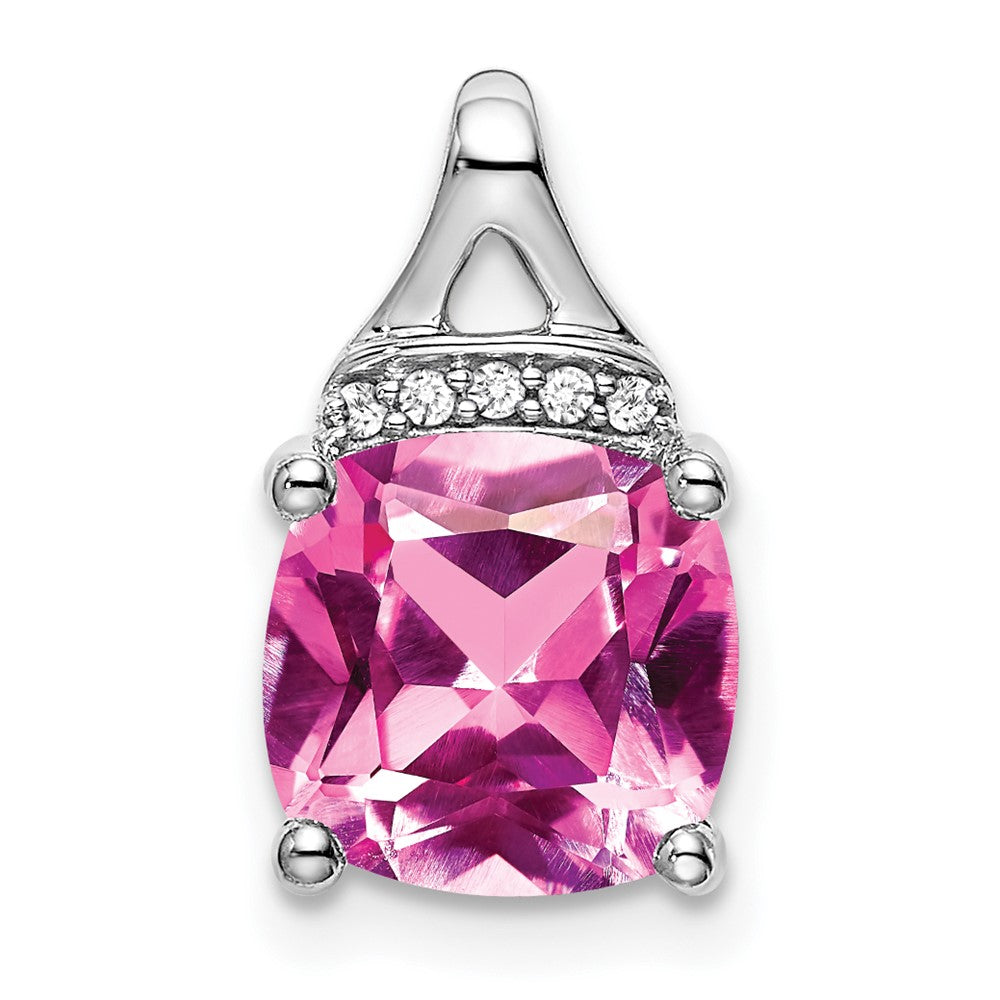 14k white gold cushion created pink sapphire real diamond pendant pm7043 cps 002 wa