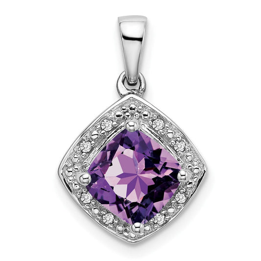 10k white gold cushion amethyst and real diamond pendant pm7045 am 004 1wa