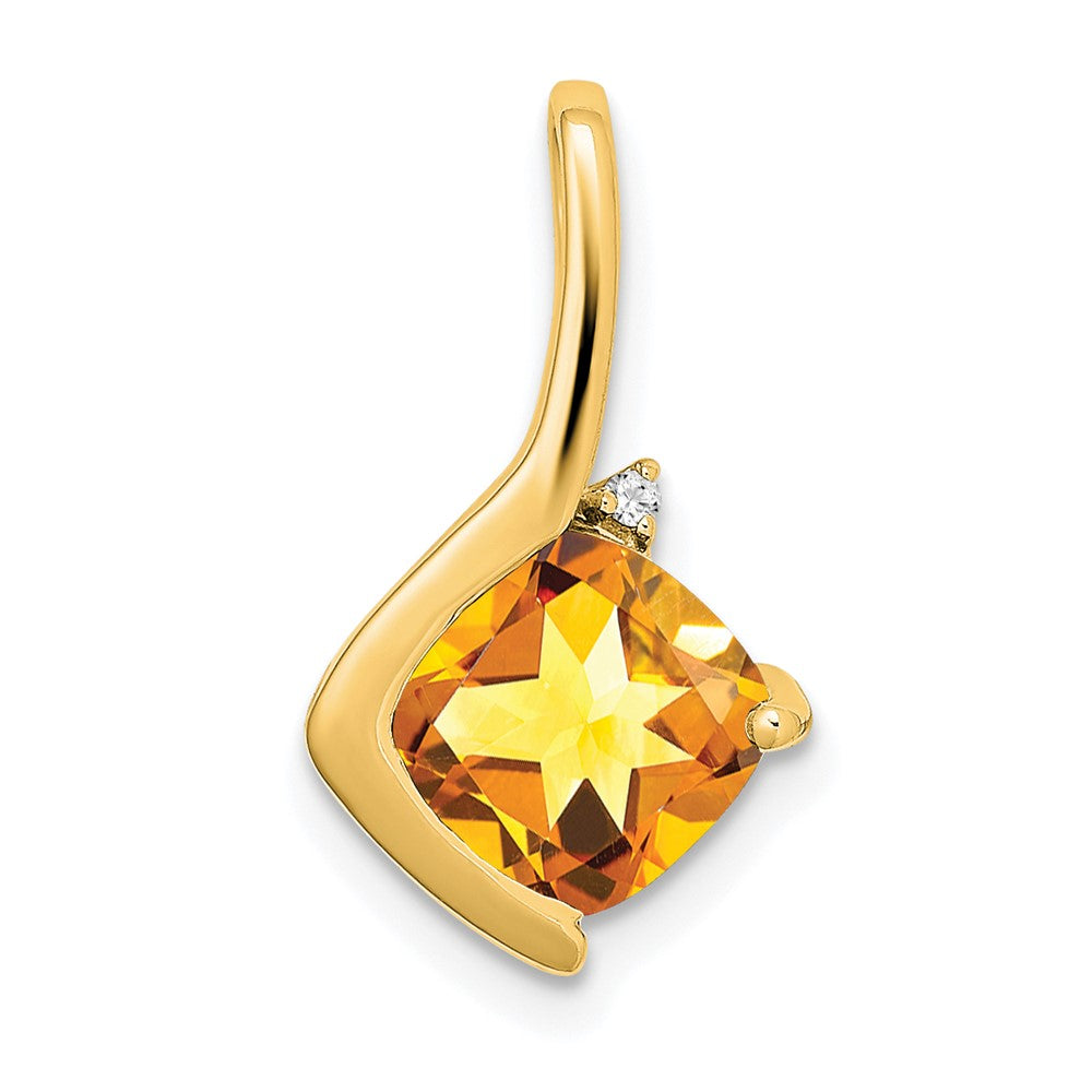 14k yellow gold cushion citrine and real diamond pendant pm7046 ci 001 ya